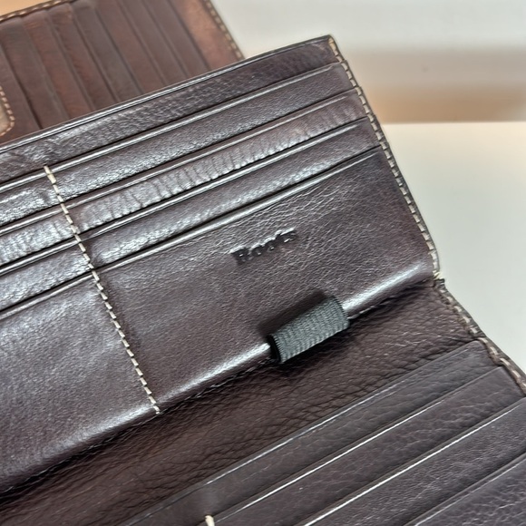 Vintage ROOTS dark brown pebbled leather tri-fold wallet EUC - Picture 6 of 11